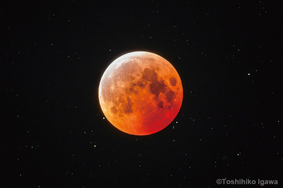 画像:皆既月食中の神秘的な赤黒い月