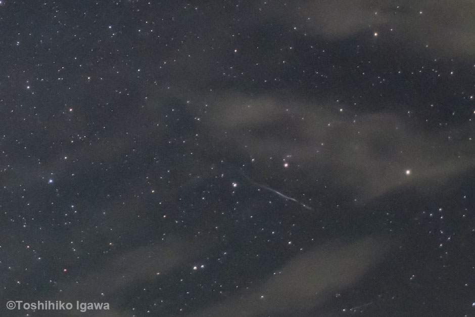 画像:ペルセウス座流星群の火球と流星痕
