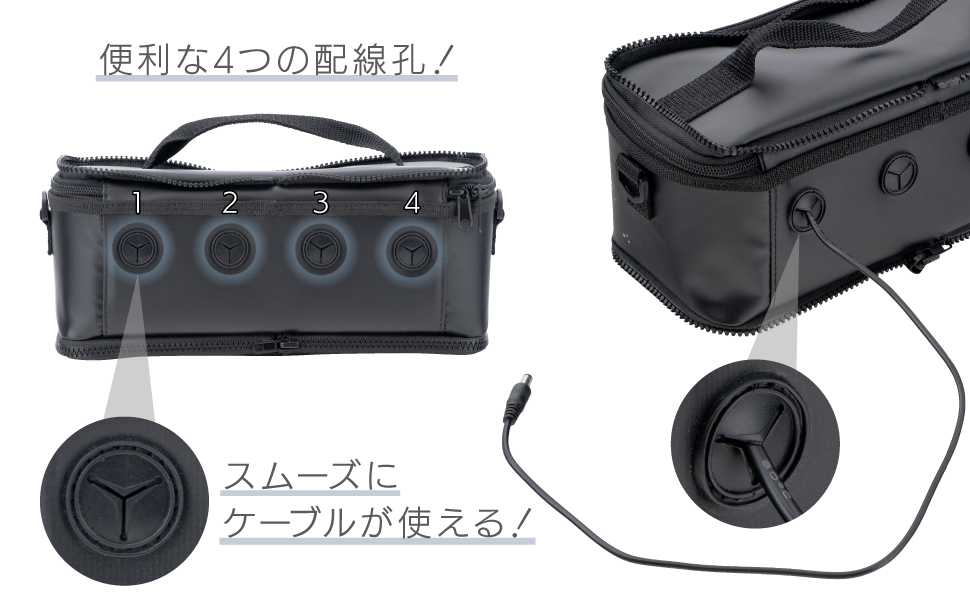 ケーブルだけを外に出せる配線孔